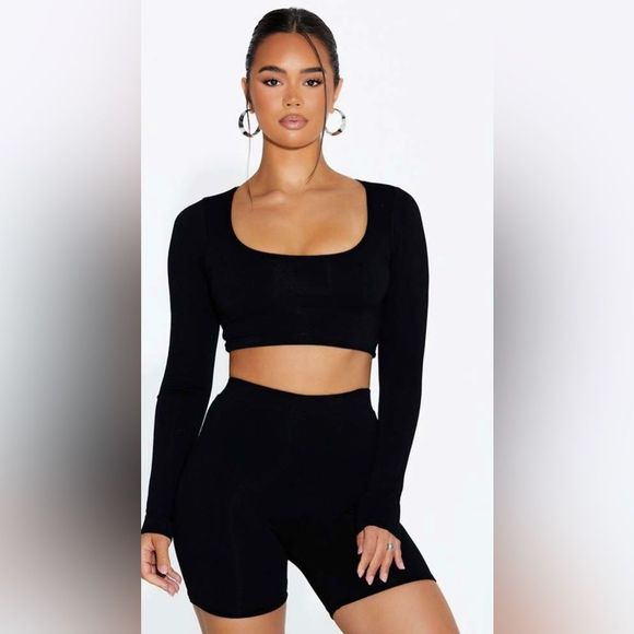 Naked Wardrobe scooped crop long sleeve in black - Picture 2 of 9